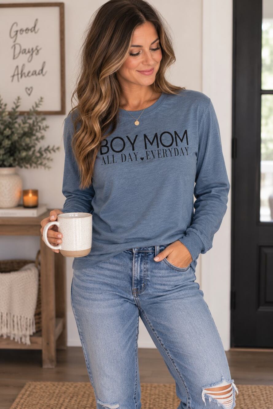Long-Sleeved Boy Mom Bella-Canvas Shirt